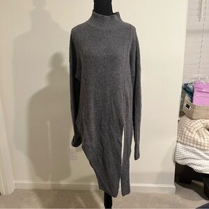 Elegant Halogen Gray Turtleneck Asymmetrical Sweater Alpaca and wool blend